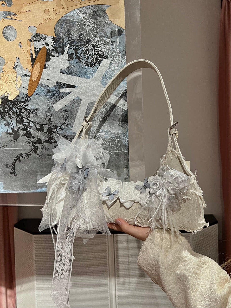 Vintage Lace Rose Baguette Bag