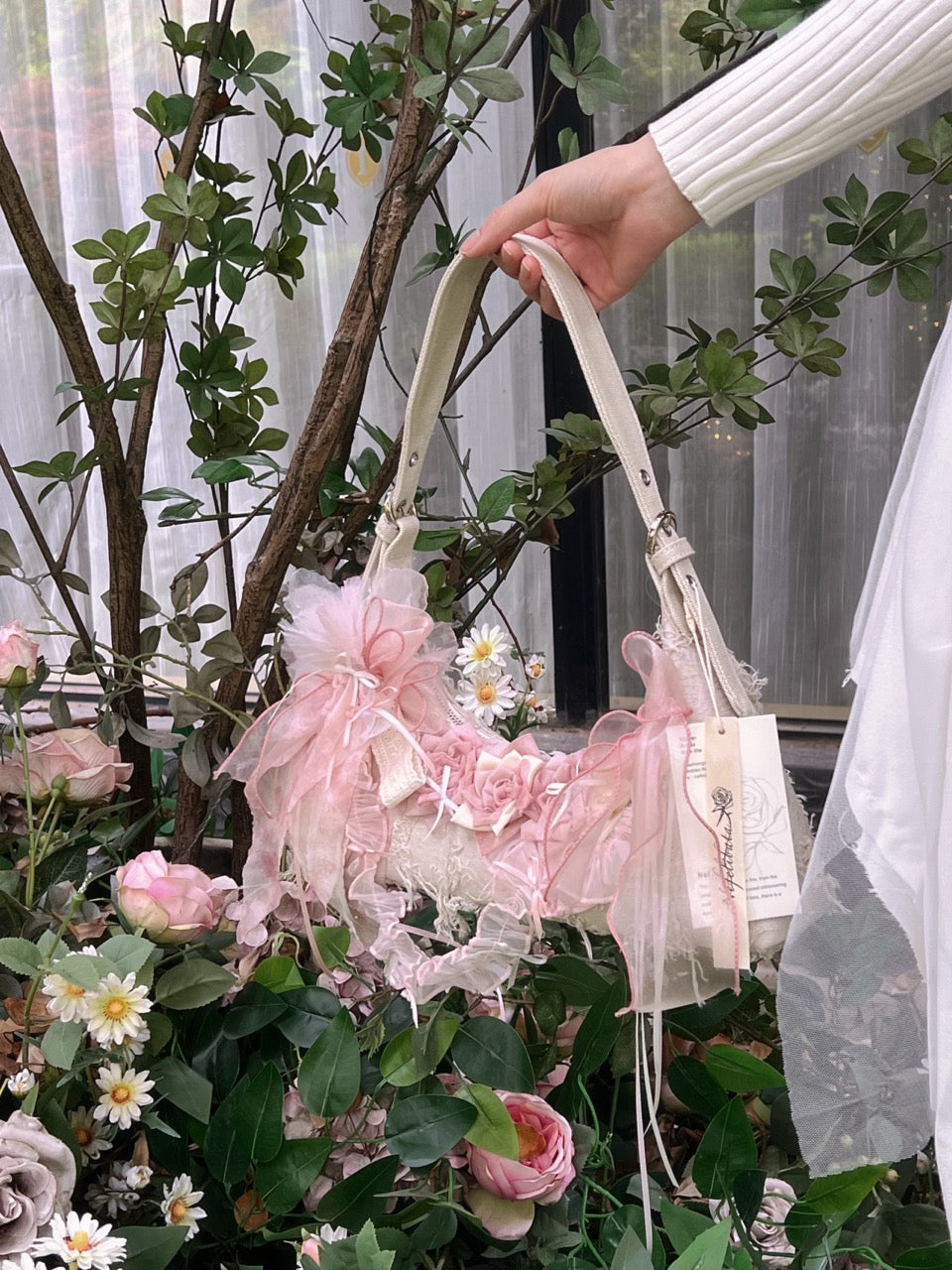 Vintage Lace Rose Baguette Bag