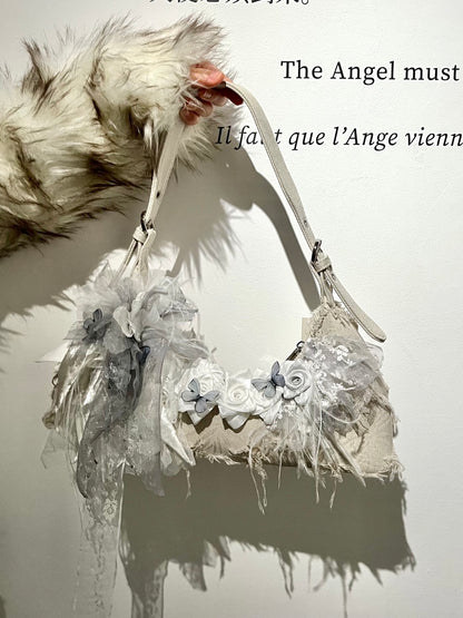 Vintage Lace Rose Baguette Bag