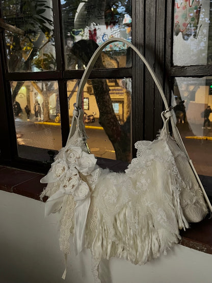 Vintage Lace Rose Baguette Bag