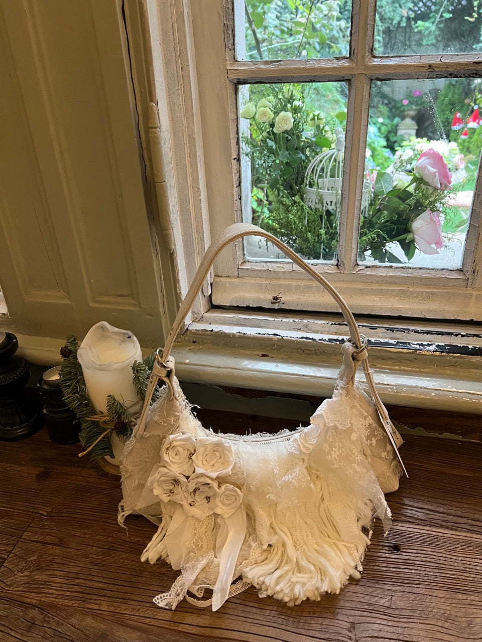 Vintage Lace Rose Baguette Bag