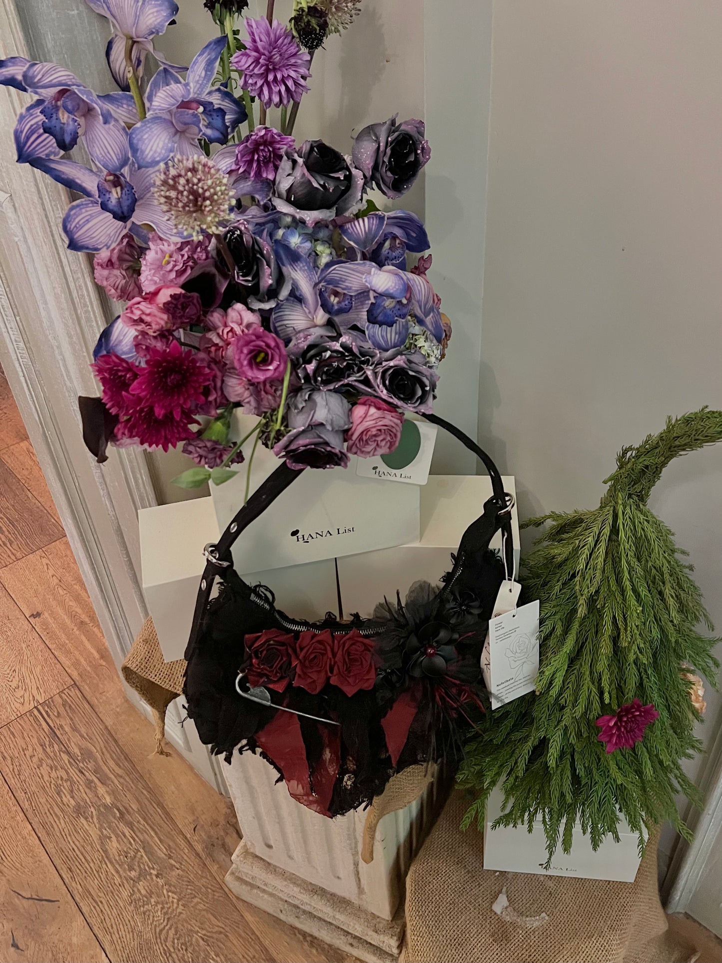 Vintage Lace Rose Baguette Bag