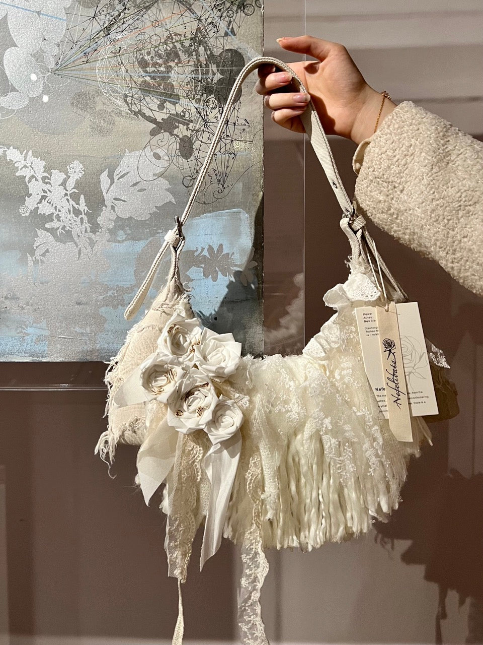 Vintage Lace Rose Baguette Bag