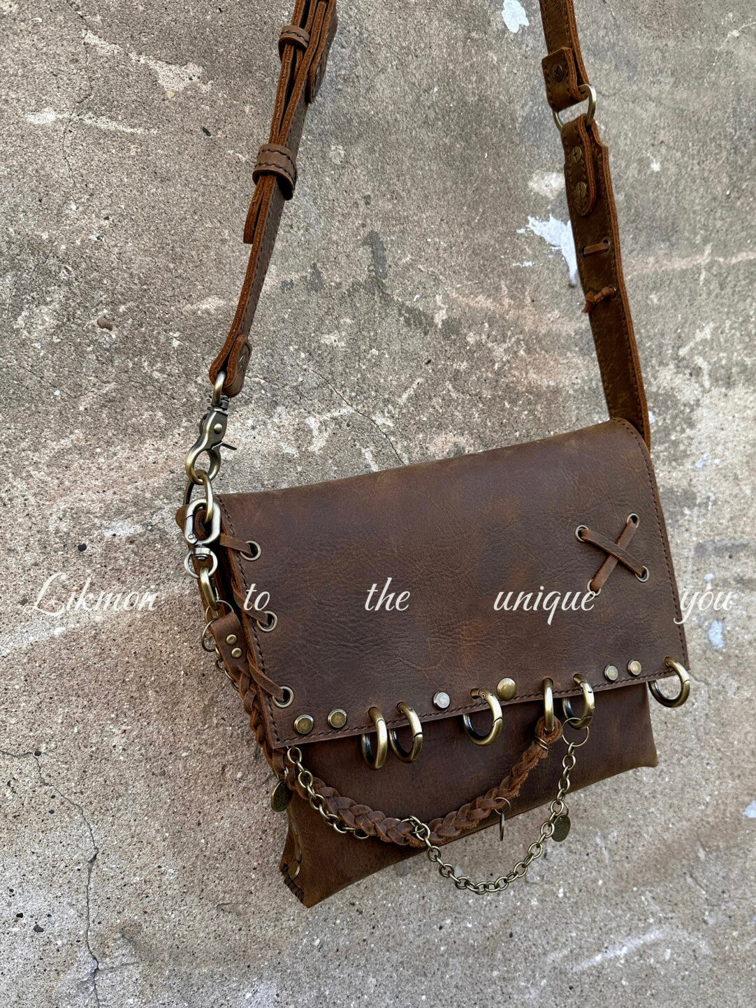 Vintage Metal Accent Cowhide Crossbody Bag | Bag | Three Fleas