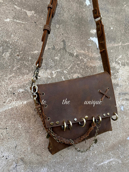 Vintage Metal Accent Cowhide Crossbody Bag | Bag | Three Fleas