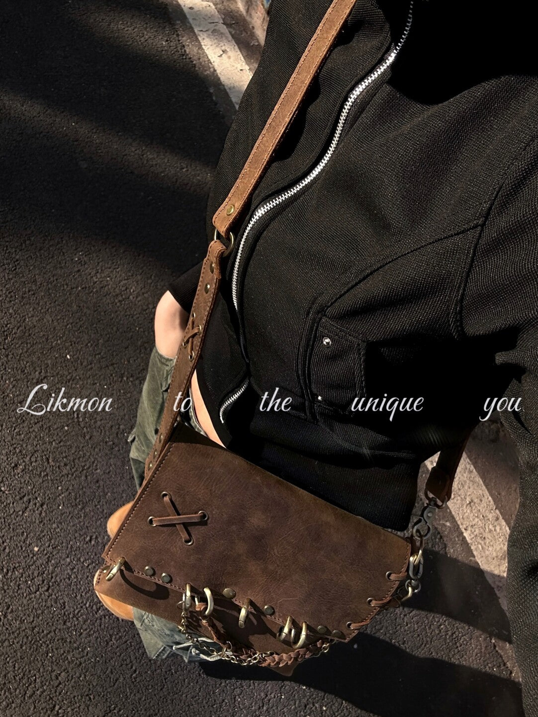 Vintage Metal Accent Cowhide Crossbody Bag | Bag | Three Fleas