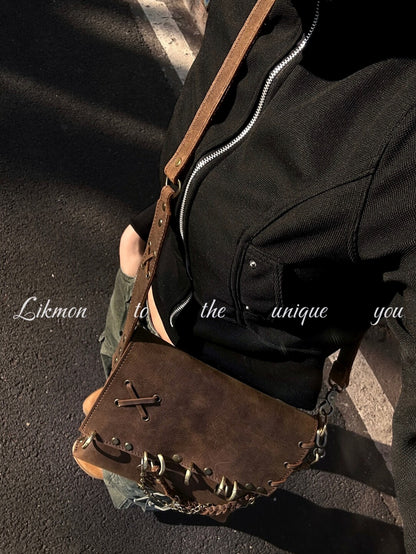 Vintage Metal Accent Cowhide Crossbody Bag | Bag | Three Fleas