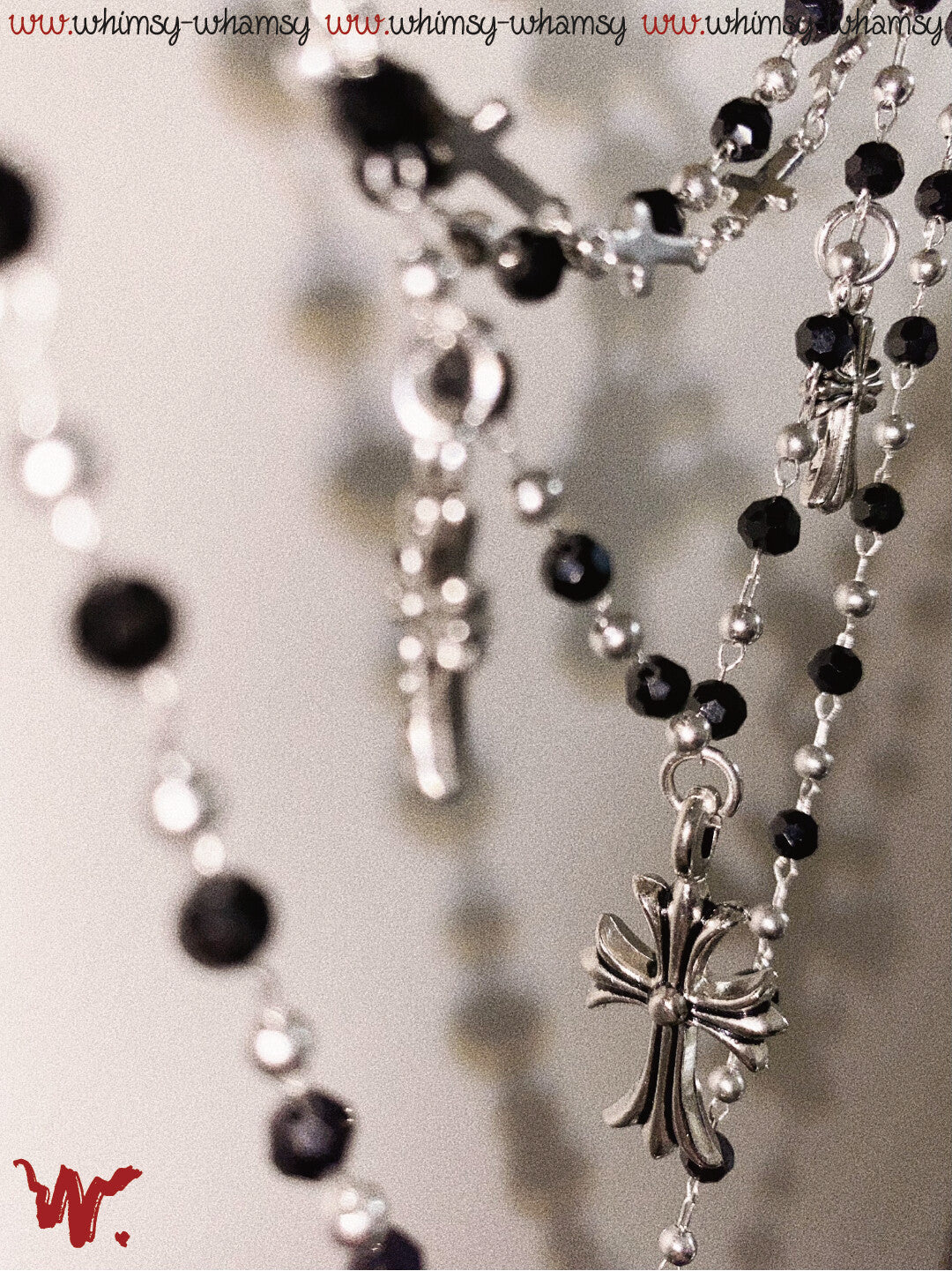 Vintage Rock Cross Black Beaded Layered Necklace