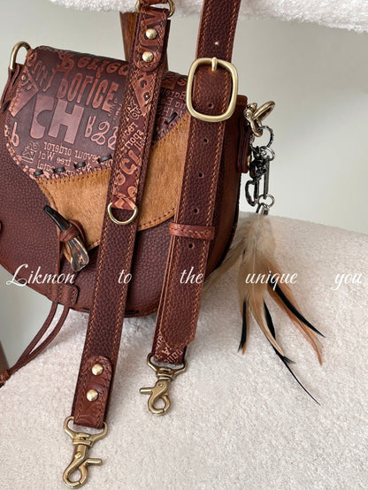 Vintage Western Feather Leather Crossbody Bag | Bag | Three Fleas