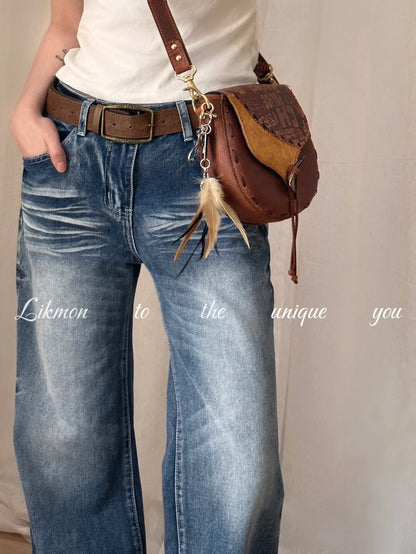 Vintage Western Feather Leather Crossbody Bag | Bag | Three Fleas
