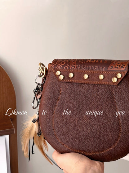Vintage Western Feather Leather Crossbody Bag | Bag | Three Fleas