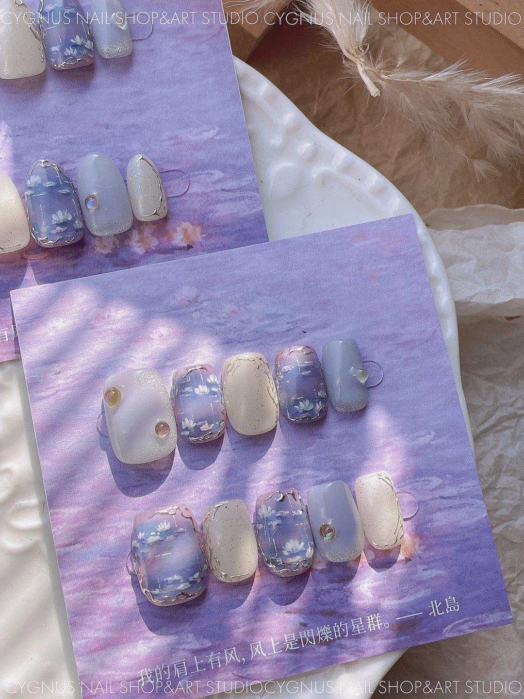 Water Lily Hand Painted Press On Nails Set