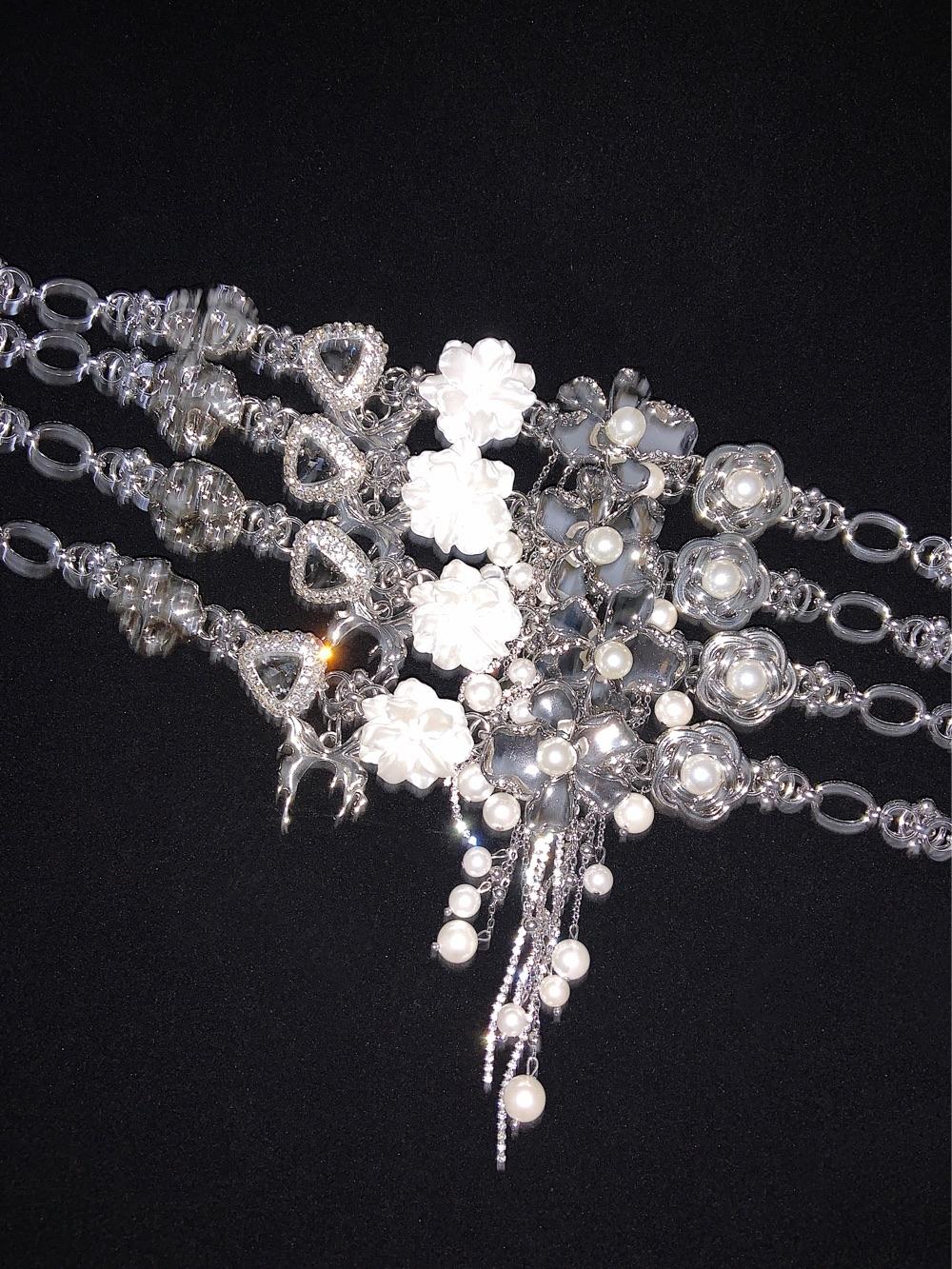 White Flower Tassel Choker Necklace