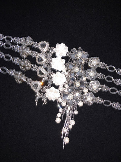 White Flower Tassel Choker Necklace