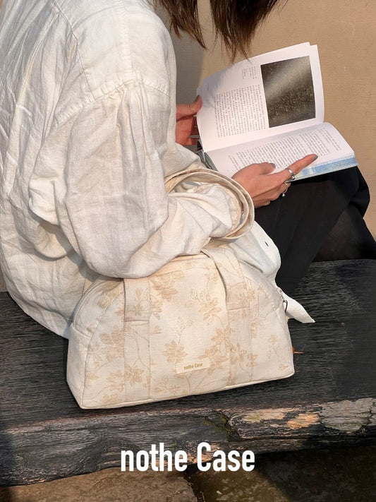 White Jacquard Boston Bag