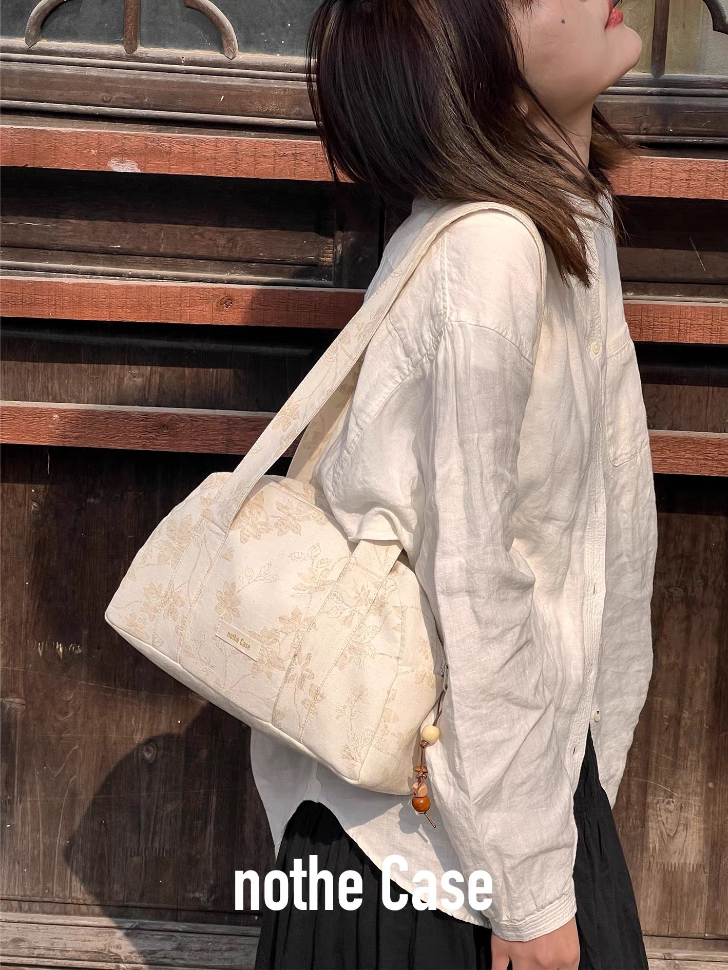 White Jacquard Boston Bag
