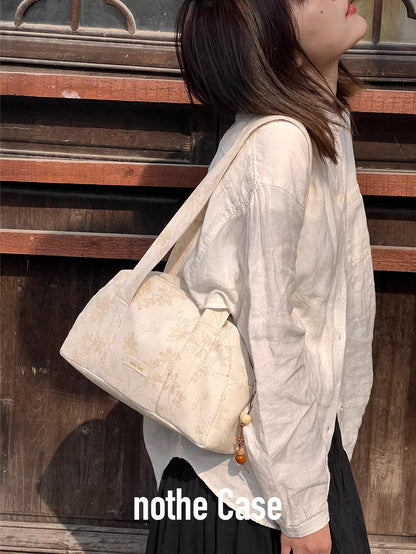 White Jacquard Boston Bag
