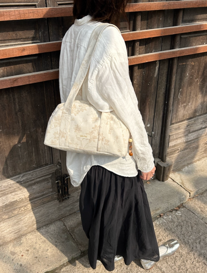 White Jacquard Boston Bag