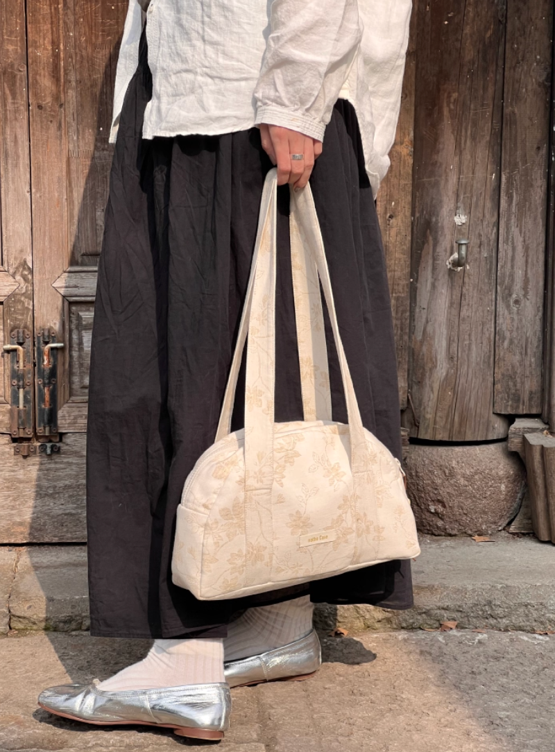 White Jacquard Boston Bag
