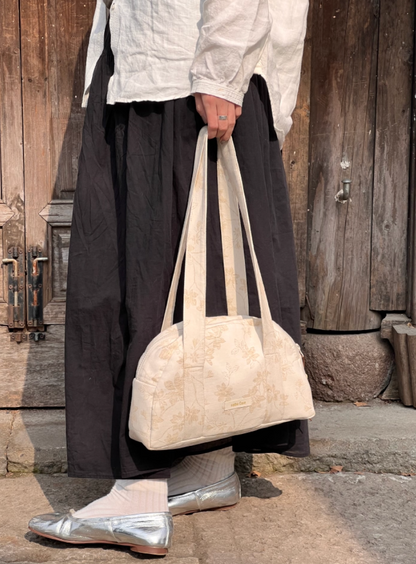 White Jacquard Boston Bag