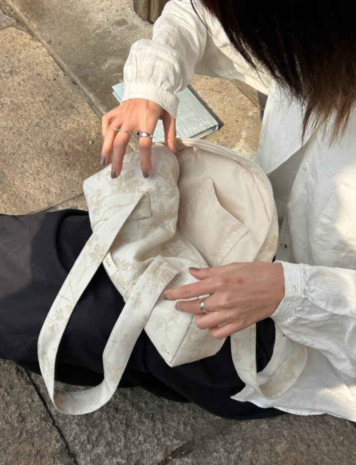 White Jacquard Boston Bag