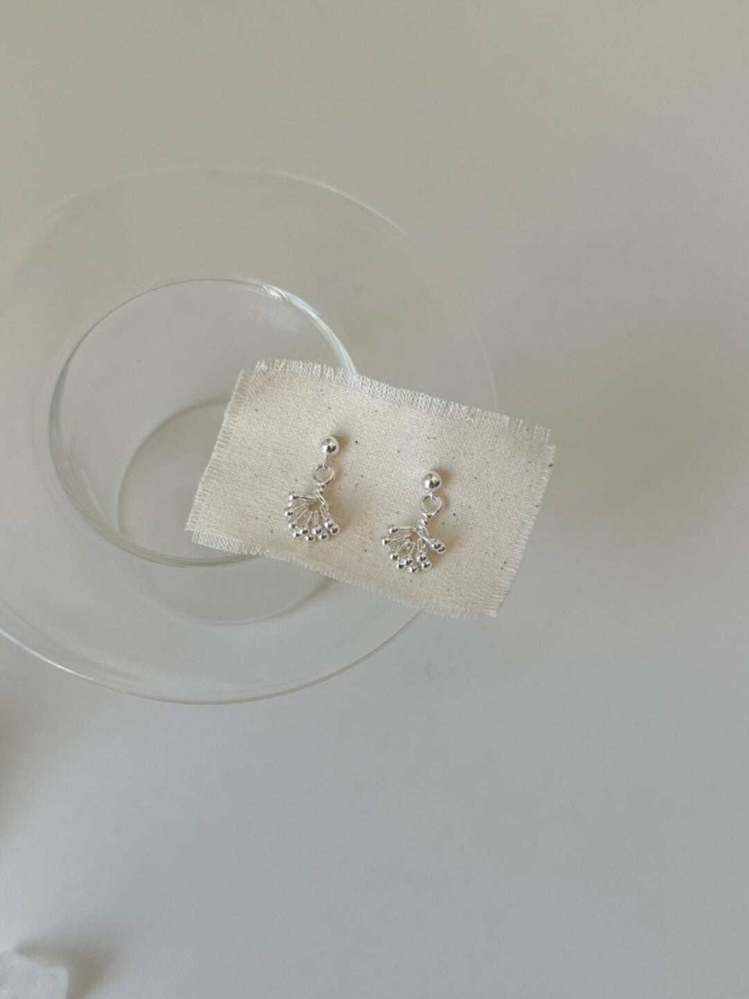 White Mist Flower Silver Earrings