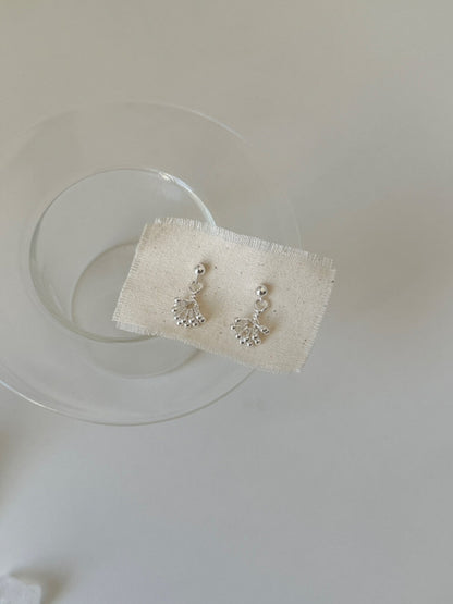 White Mist Flower Silver Earrings