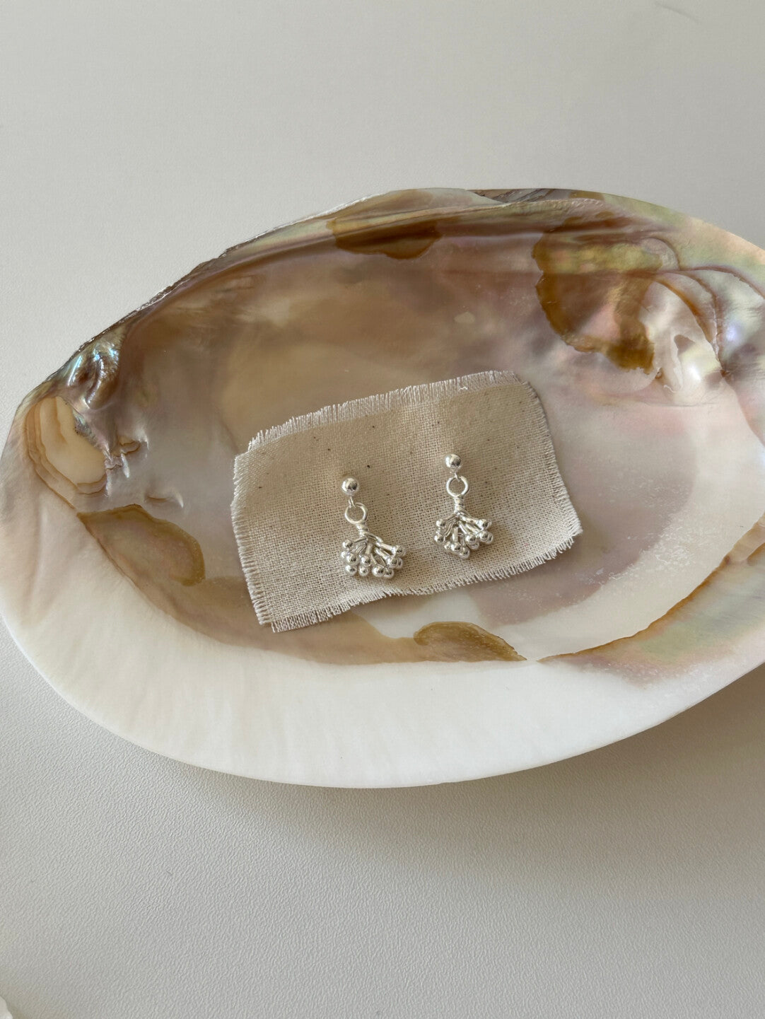 White Mist Flower Silver Earrings