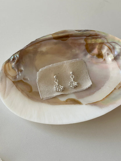 White Mist Flower Silver Earrings