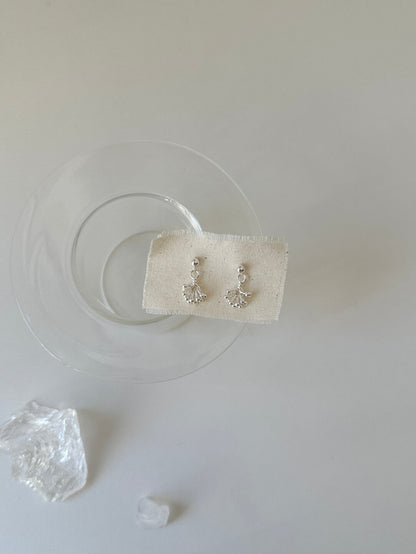 White Mist Flower Silver Earrings