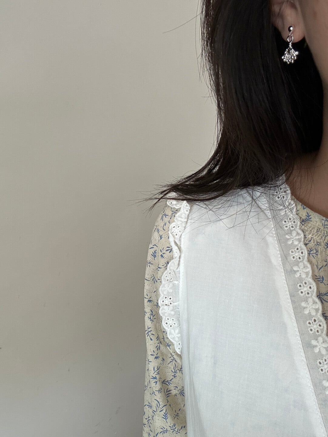 White Mist Flower Silver Earrings