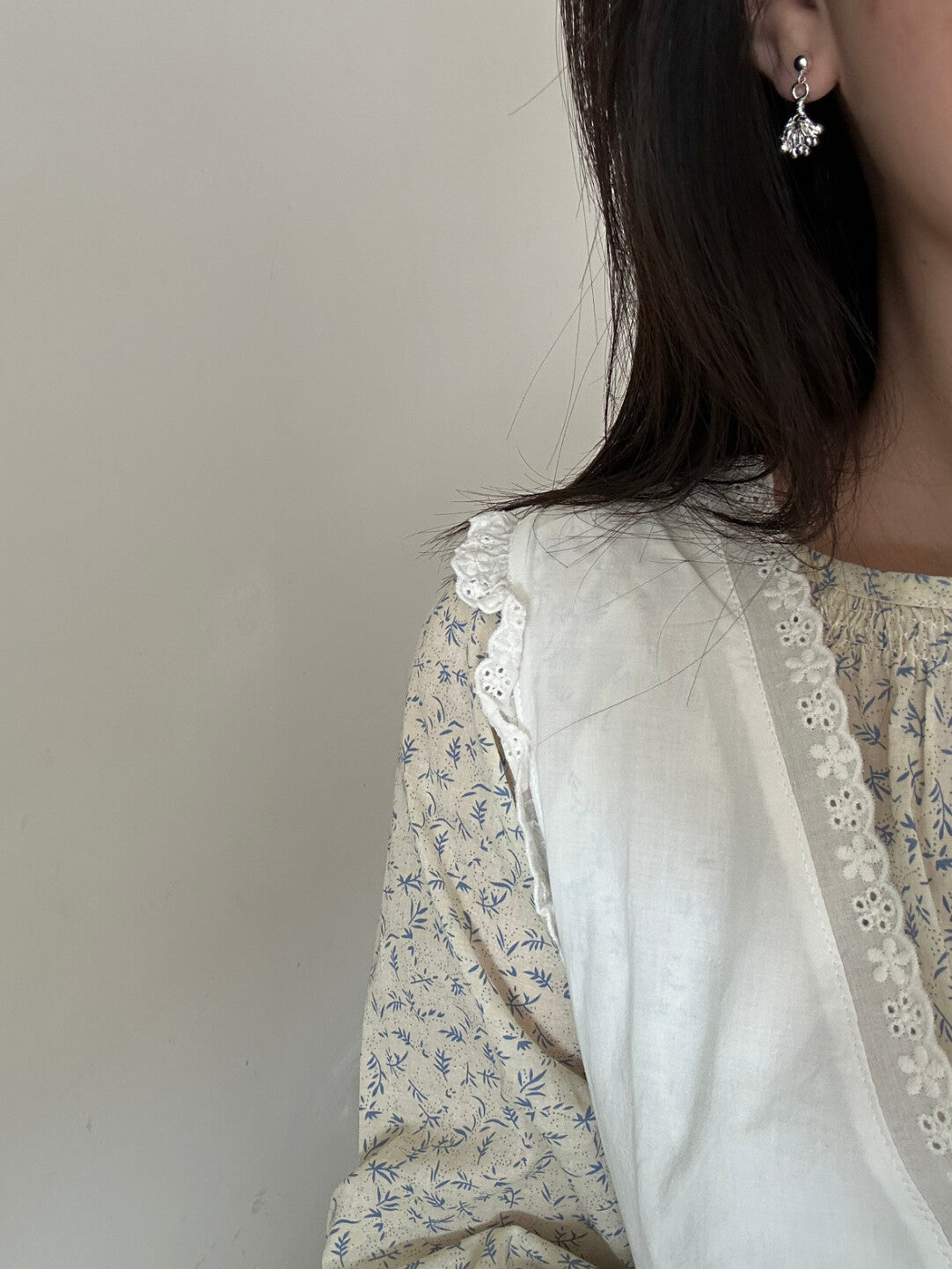 White Mist Flower Silver Earrings