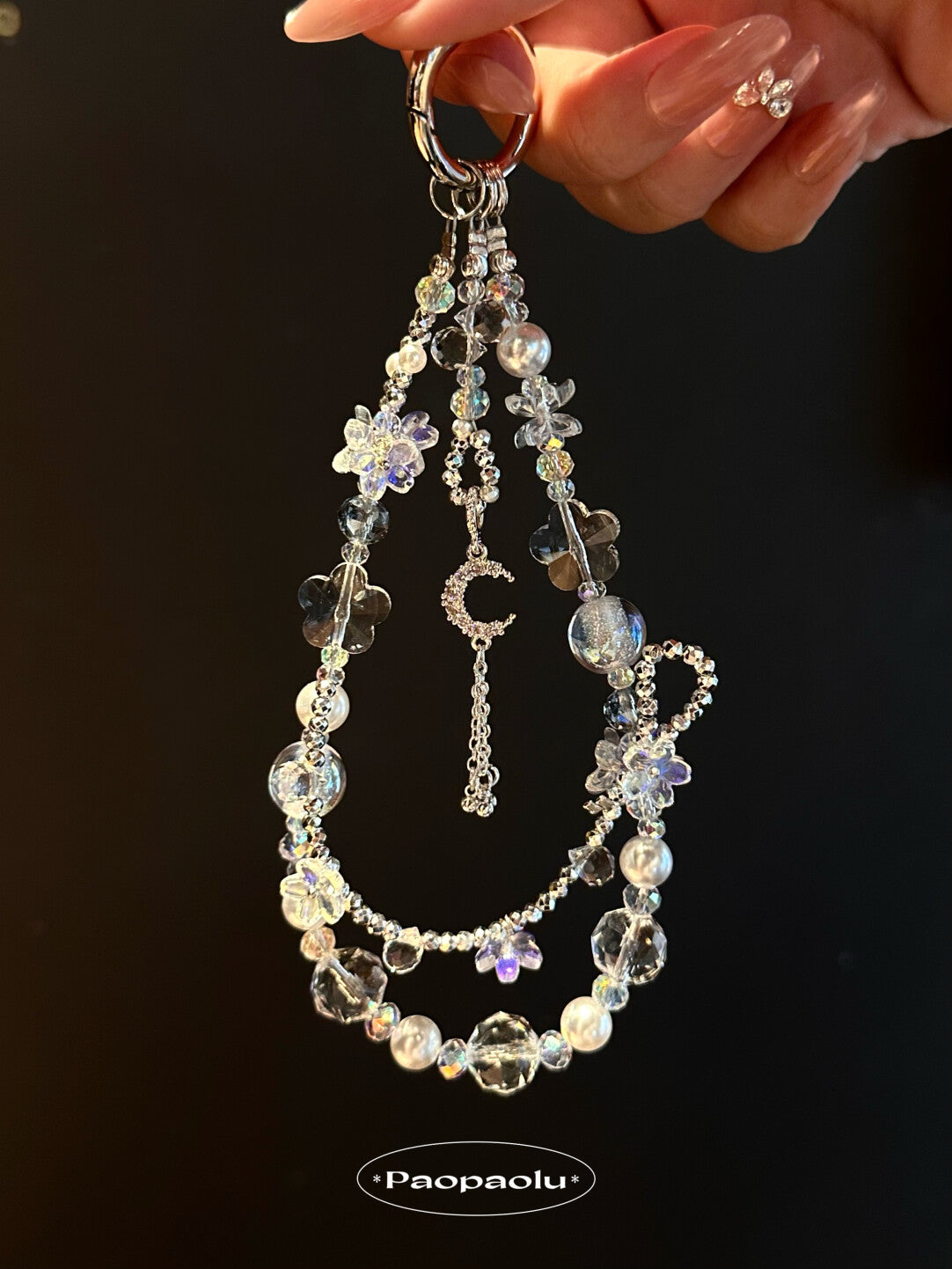White Moonlight Tassel Double-Layer Beaded Phone Charm