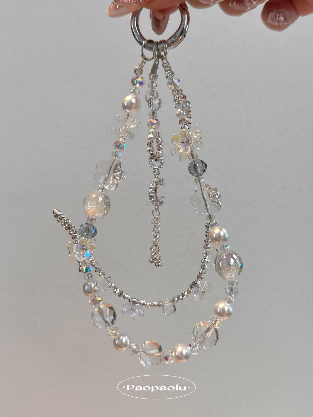 White Moonlight Tassel Double-Layer Beaded Phone Charm