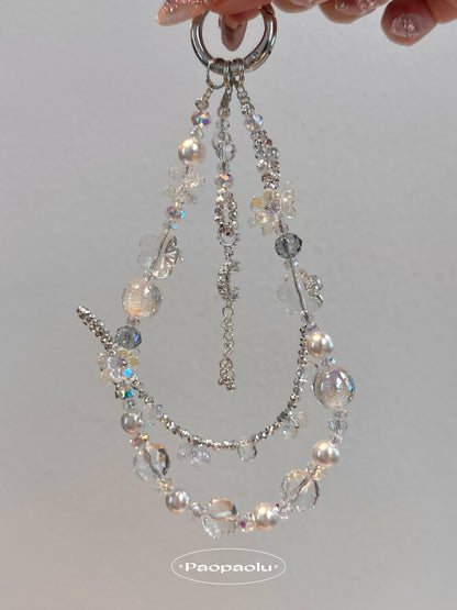 White Moonlight Tassel Double-Layer Beaded Phone Charm