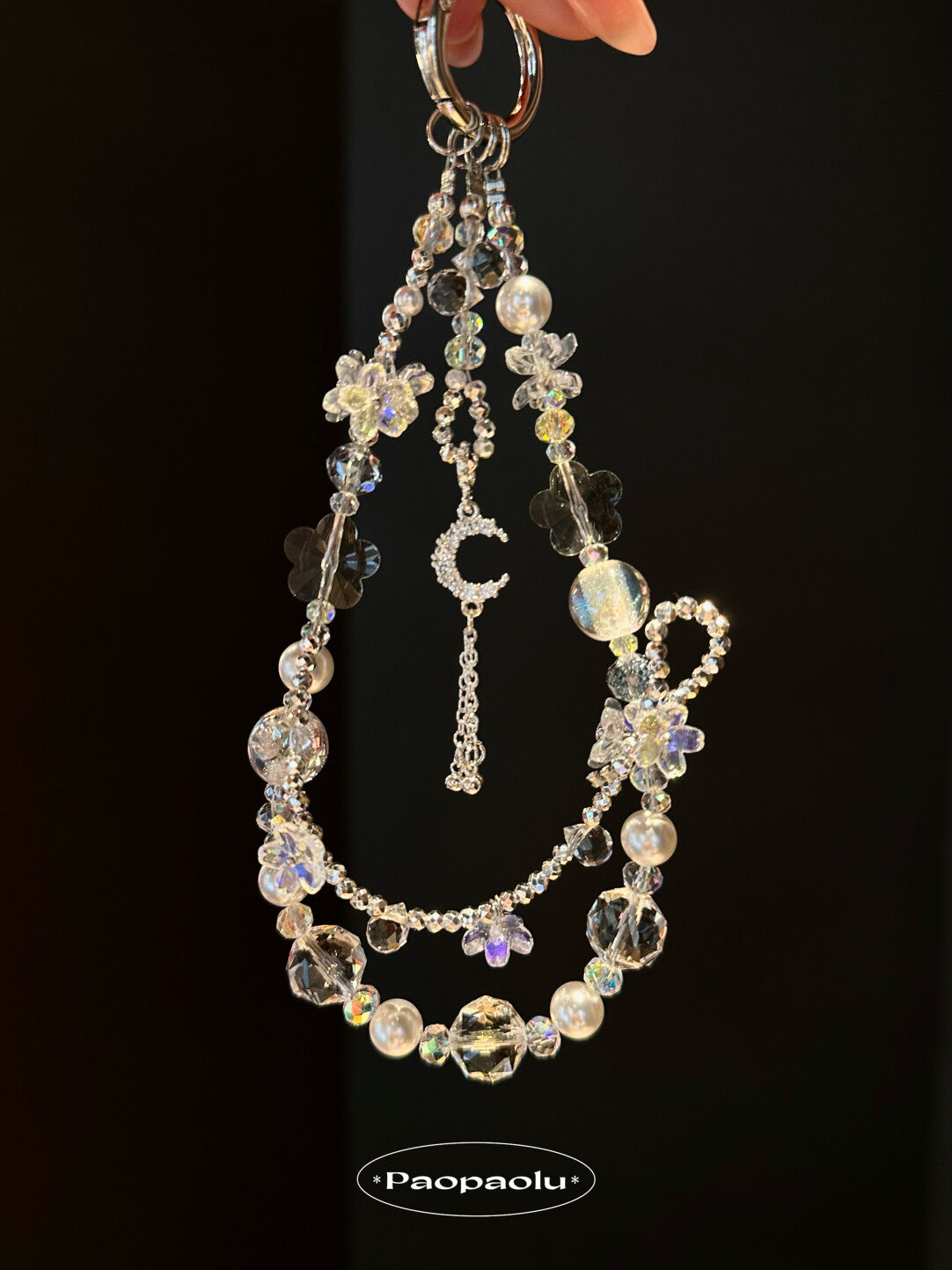 White Moonlight Tassel Double-Layer Beaded Phone Charm