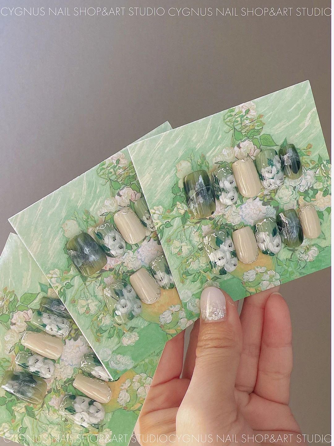 White Rose Garden Hand Painted Press On Nails Set