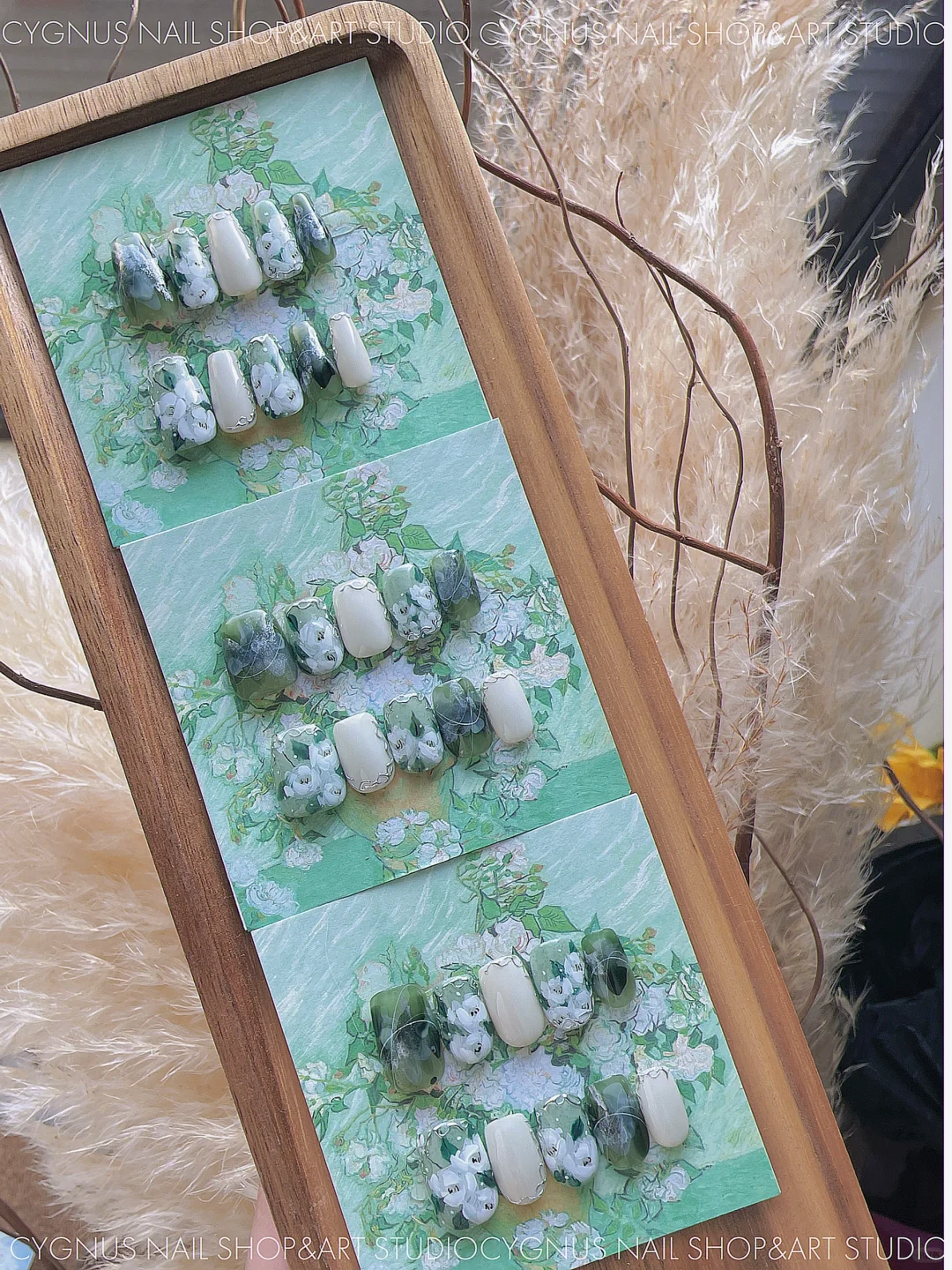 White Rose Garden Hand Painted Press On Nails Set