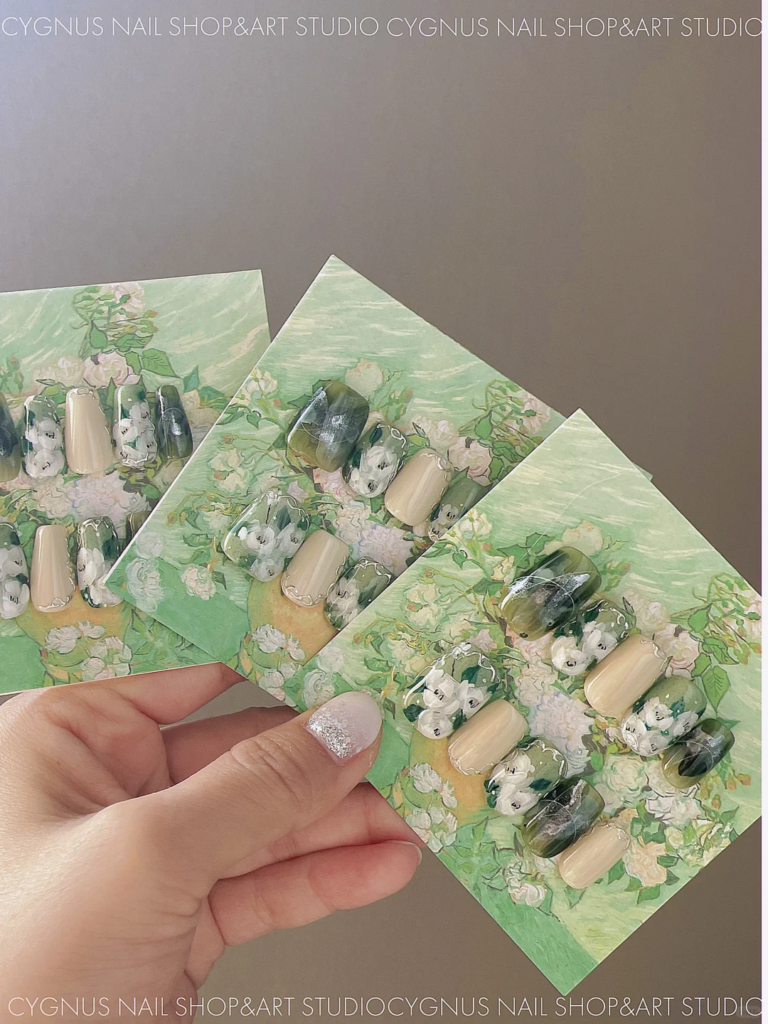 White Rose Garden Hand Painted Press On Nails Set