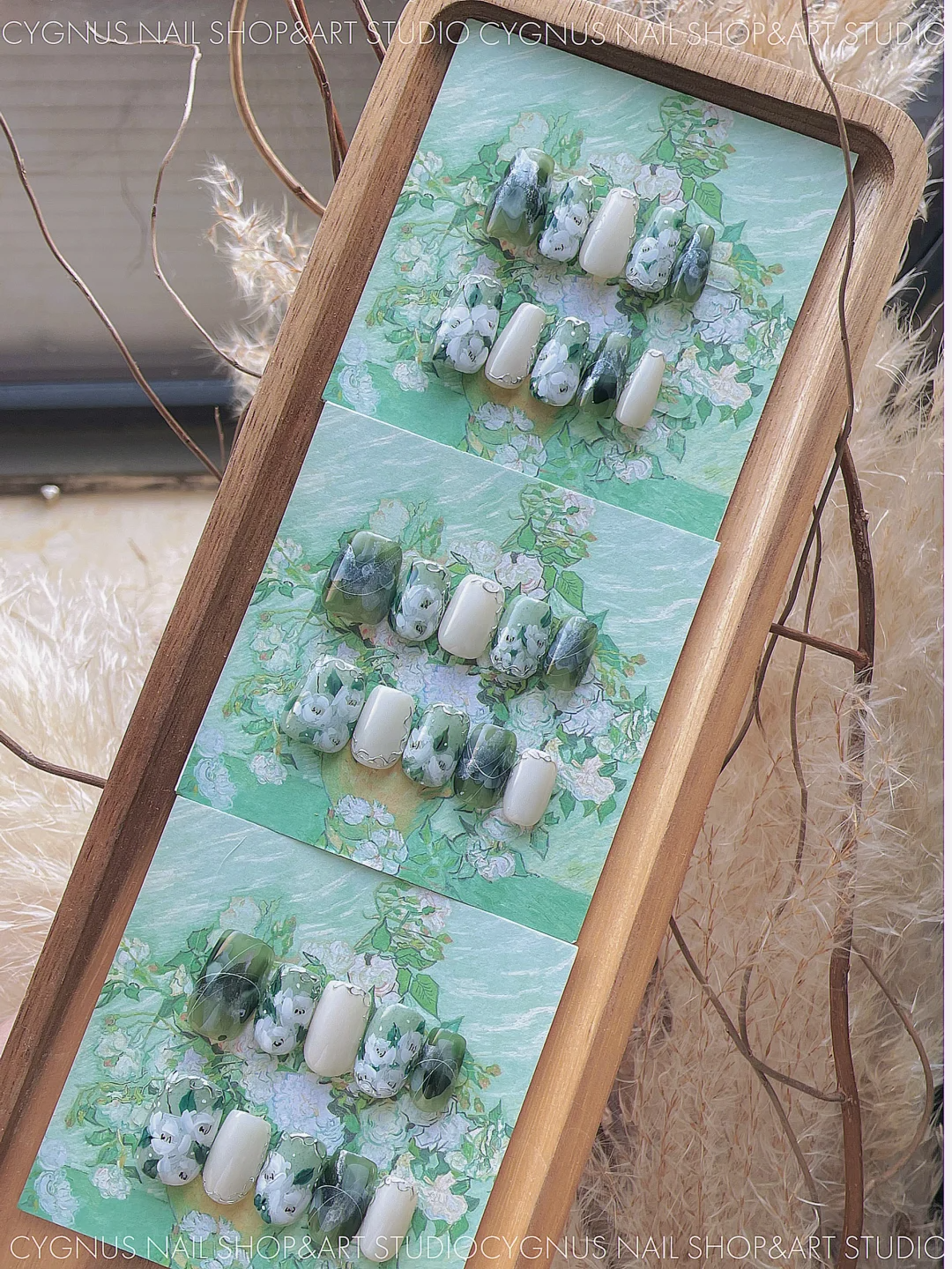 White Rose Garden Hand Painted Press On Nails Set