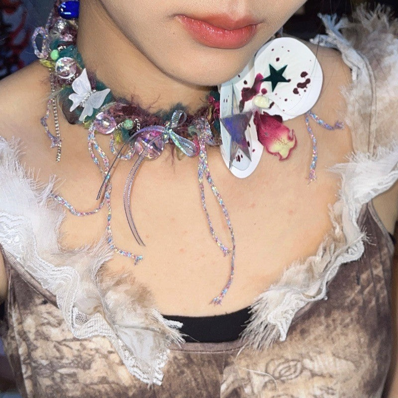 Y2k White Star Orchids Choker