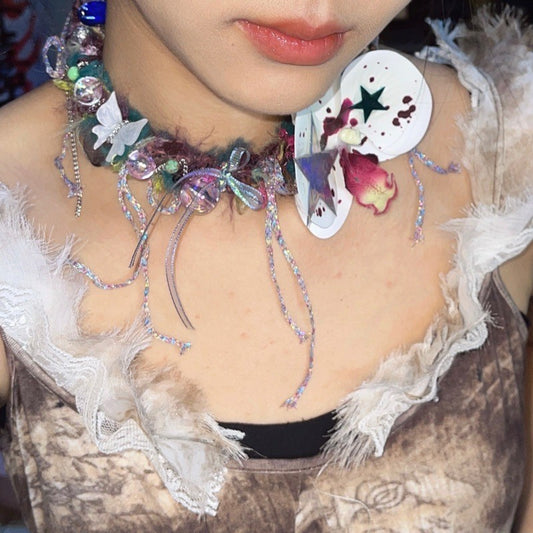 Y2k White Star Orchids Choker