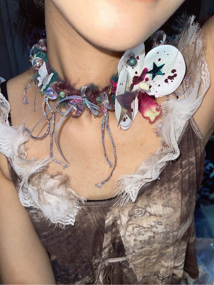 Y2k White Star Orchids Choker