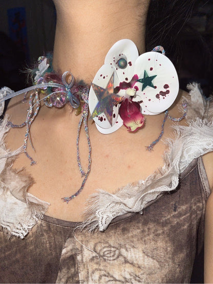 Y2k White Star Orchids Choker