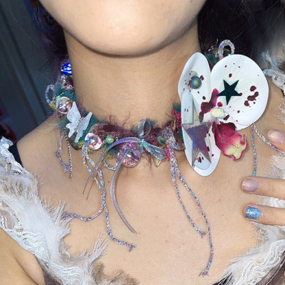 Y2k White Star Orchids Choker