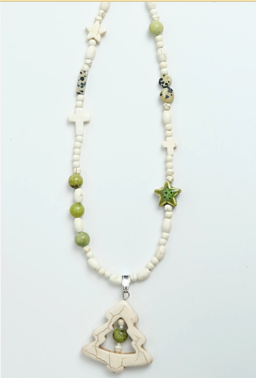 White Turquoise Tree Beaded Necklace