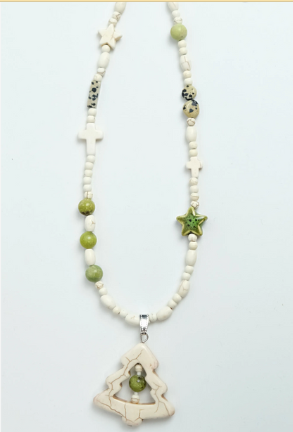 White Turquoise Tree Beaded Necklace