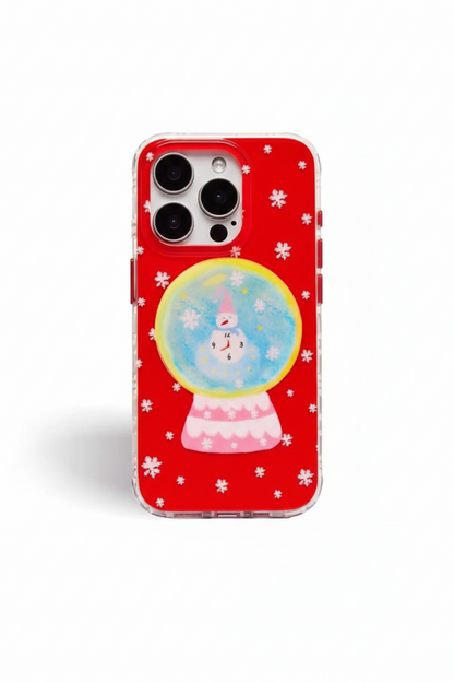 Winter Clock Snowman Phone Case: Festive Red Magnetic IMD Case
