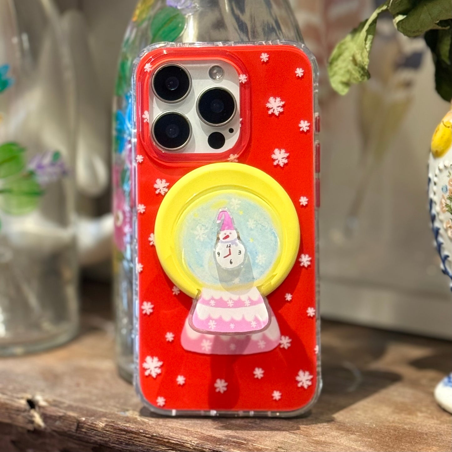 Winter Clock Snowman Phone Case: Festive Red Magnetic IMD Case