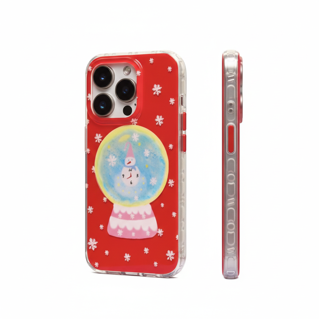 Winter Clock Snowman Phone Case: Festive Red Magnetic IMD Case